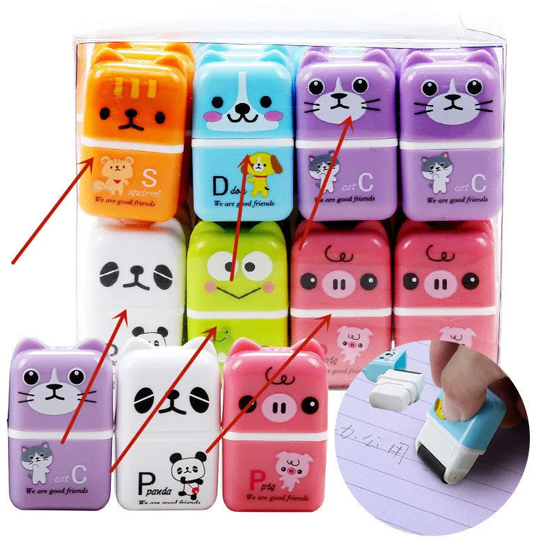 Creative cartoon anti-dandruff eraser in mixed colours, 6 pack, 3x1.5x5cm plastic pencil eraser