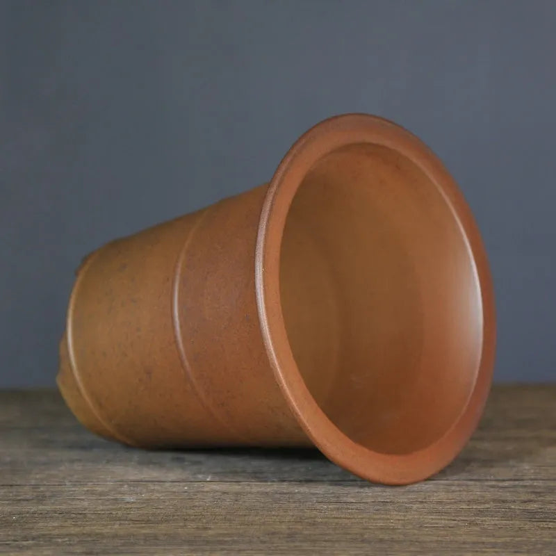 Ceramic breathable flower pot for balcony desktop, firewood waistline flat mouth, small or large size