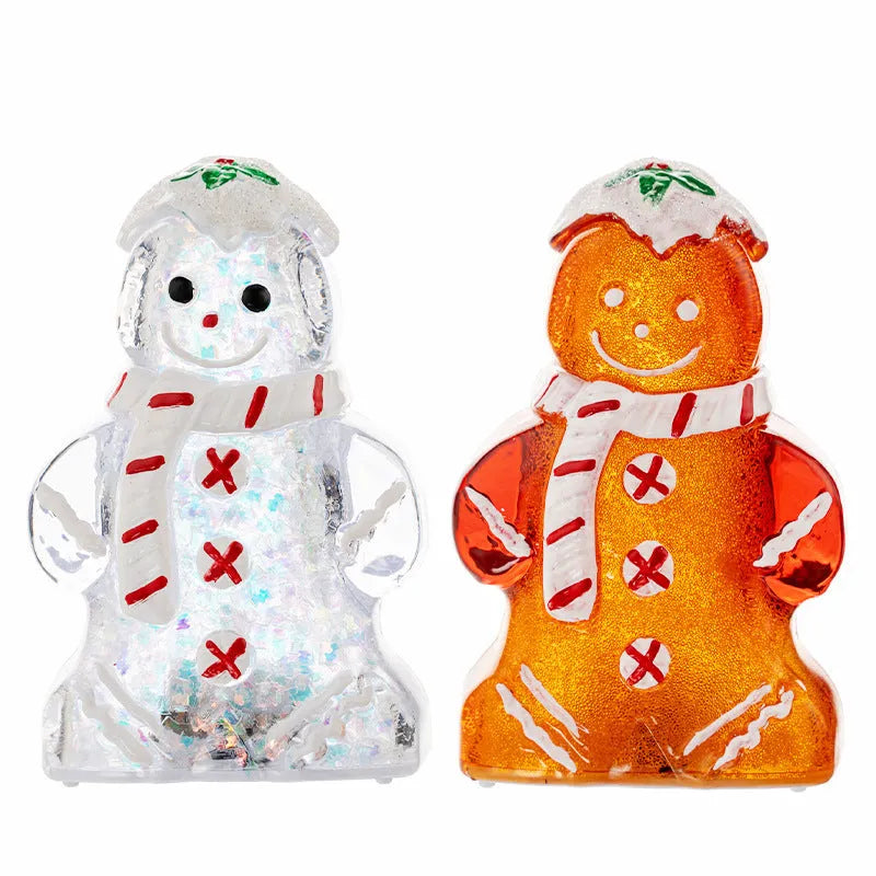 Glowing gingerbread man Christmas ornament with red scarf, plastic decoration measuring 6.5x4x10.5cm