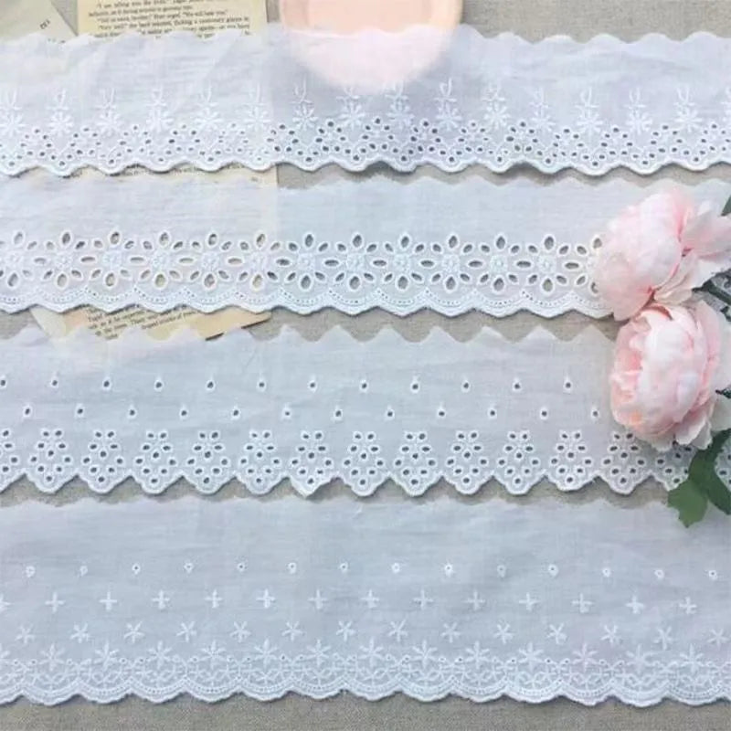 Cotton embroidered lace trim tape showing four width options for clothing DIY projects