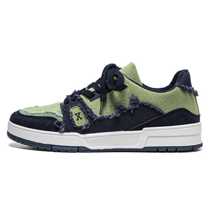 Breathable leisure retro Hong Kong style canvas men's shoes low top sneakers in blue green colour