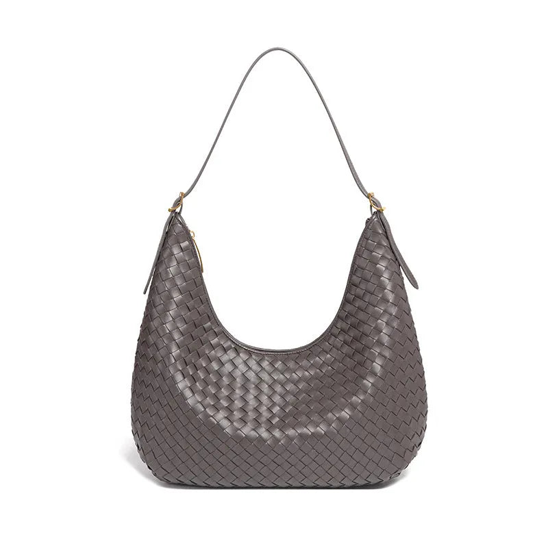 Fashionable large capacity French tote bag in black PU with weave design and horizontal square shape
