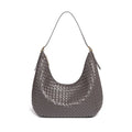 Fashionable large capacity French tote bag in black PU with weave design and horizontal square shape