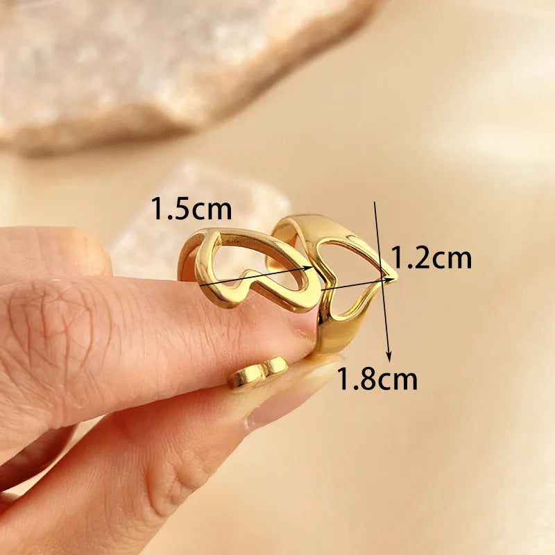 Retro love heart ring stainless steel 18K gold plated, heart shape, unisex style JZ-YS394