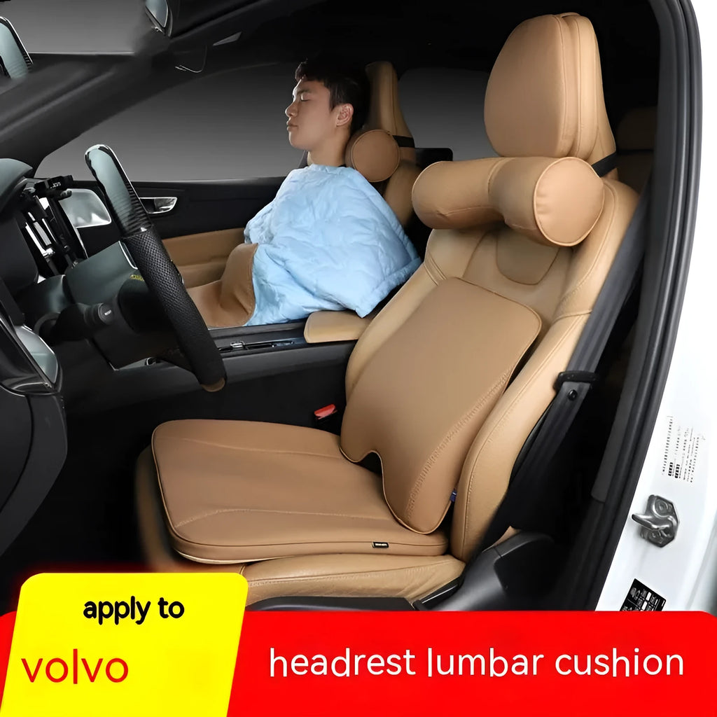 Minimalist car headrest neck pillow and lumbar support cushion set in multiple colour options