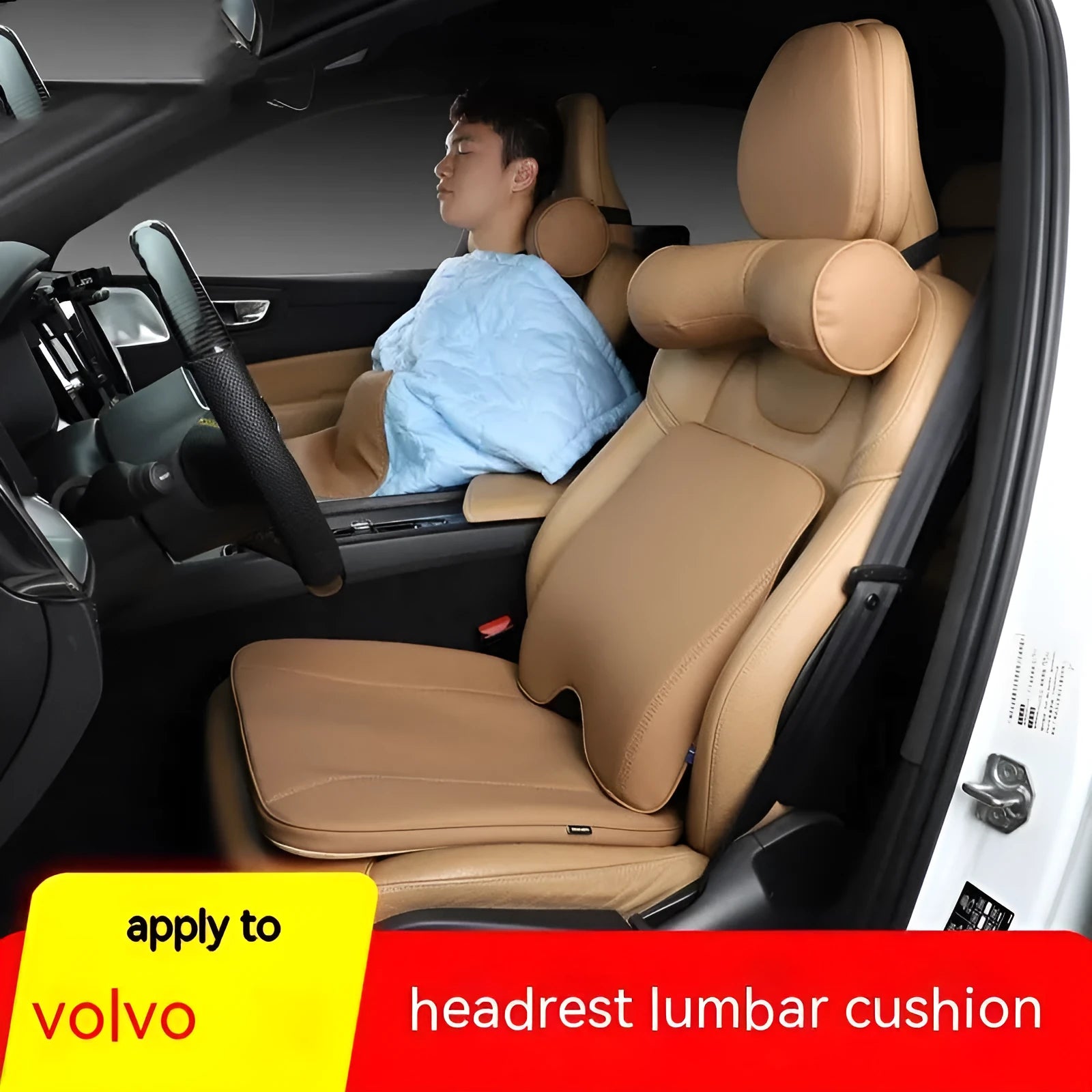 Minimalist car headrest neck pillow and lumbar support cushion set in multiple colour options