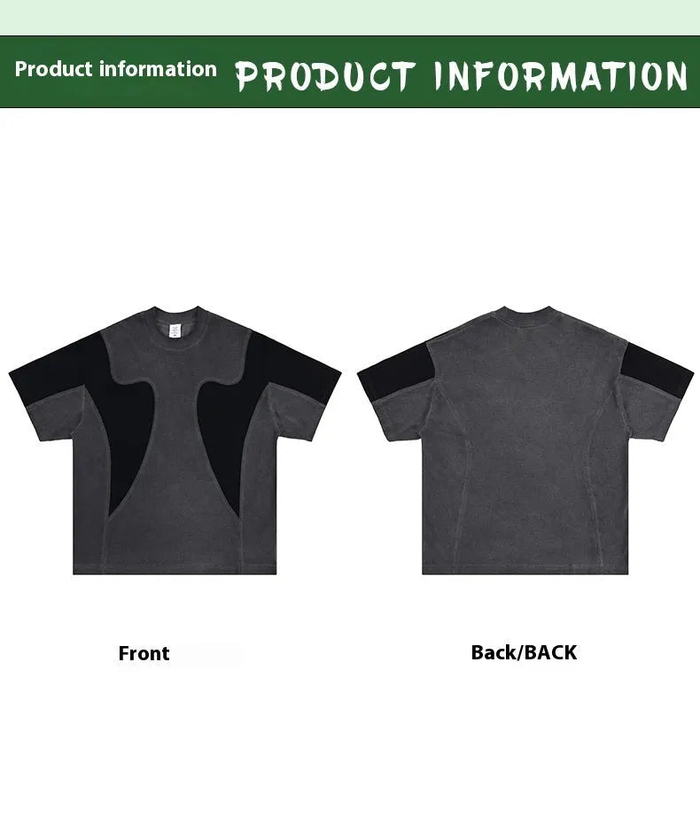 American Patchwork retro distressed men's grey cotton T-shirt with contrast letter print