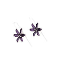 Purple flower-shaped alloy earrings with electroplated finish for women