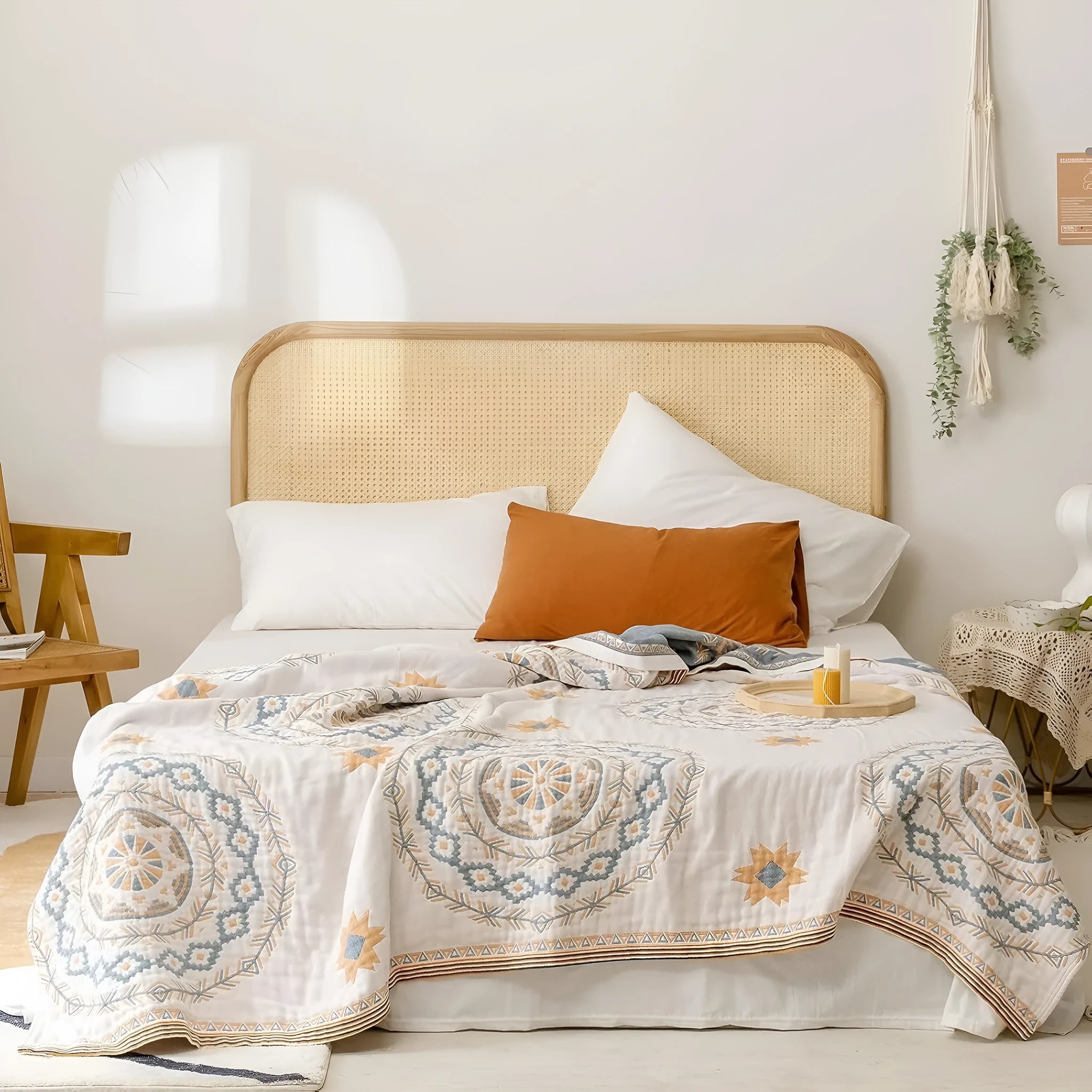 Cotton geometric pattern towel blanket in modern simplicity style showing textured fabric detail