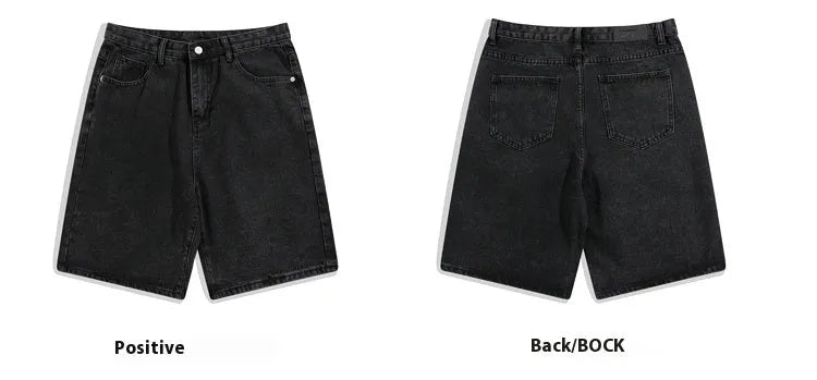 Men's light blue denim shorts with a straight leg and zip fly, laid flat.