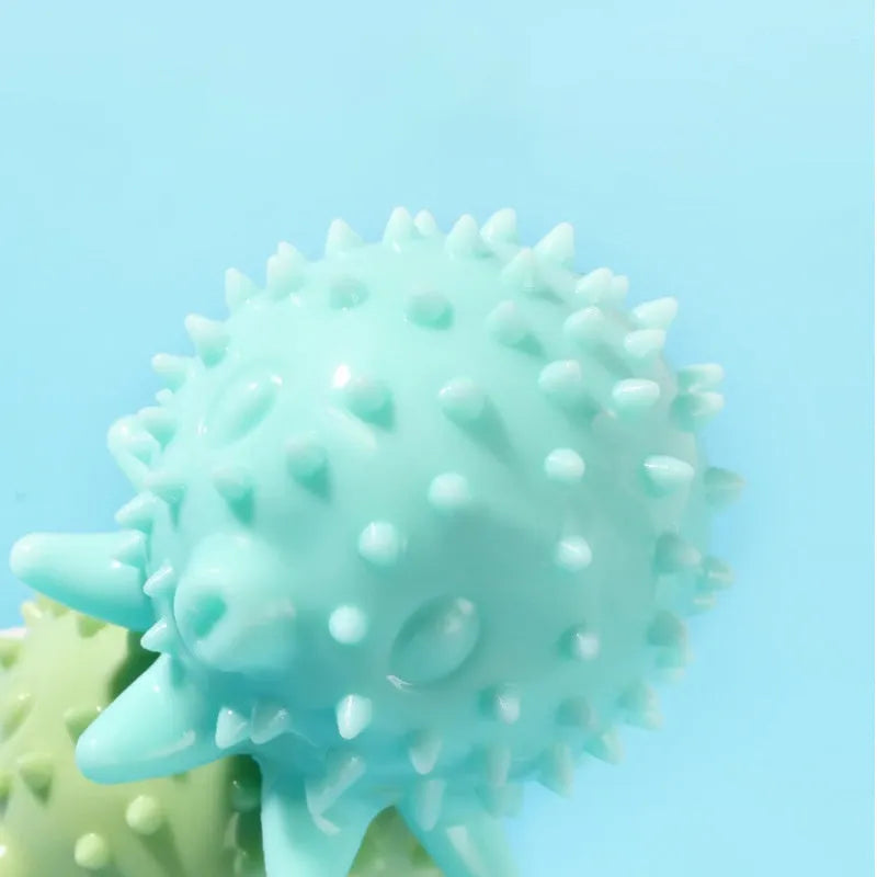 Eight-clawed TPR octopus dog toy in blue, used for chewing and molar teeth cleaning.