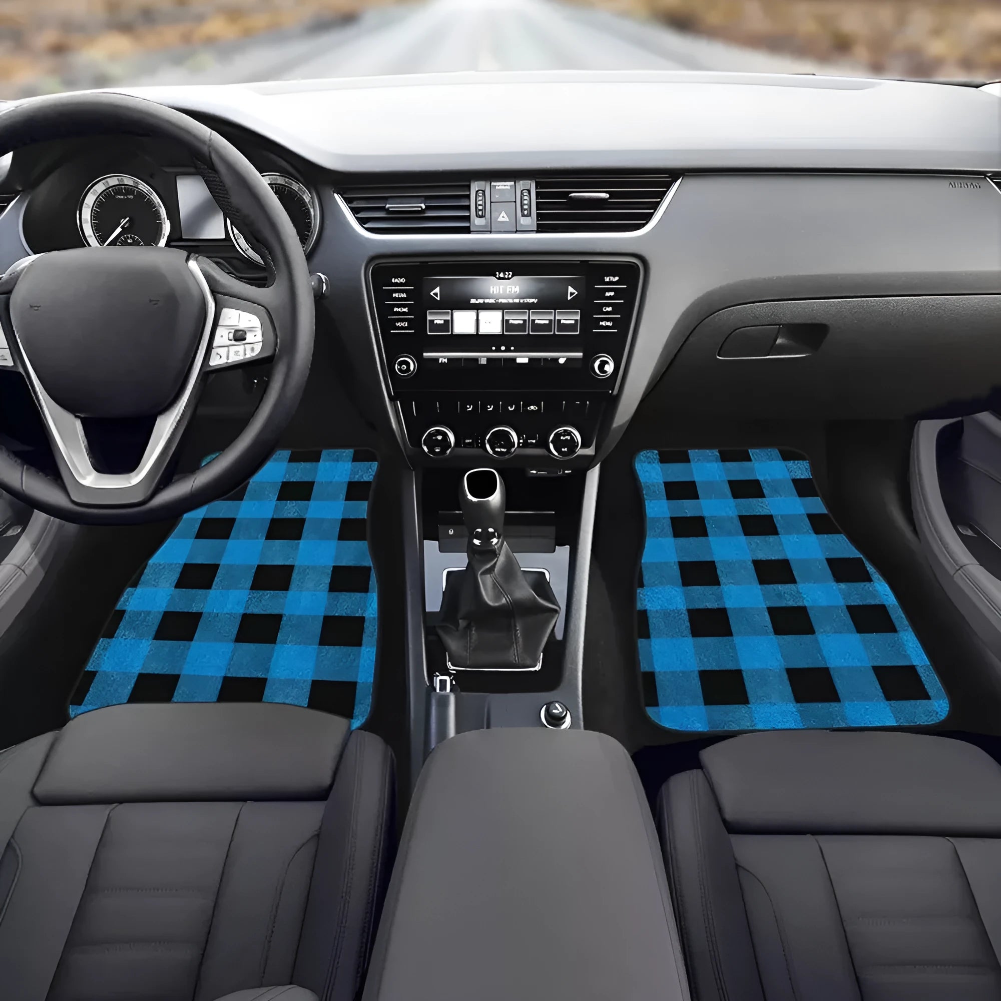Black rubber car foot mat set, four pieces with 20mm thickness for vehicle footwell protection.