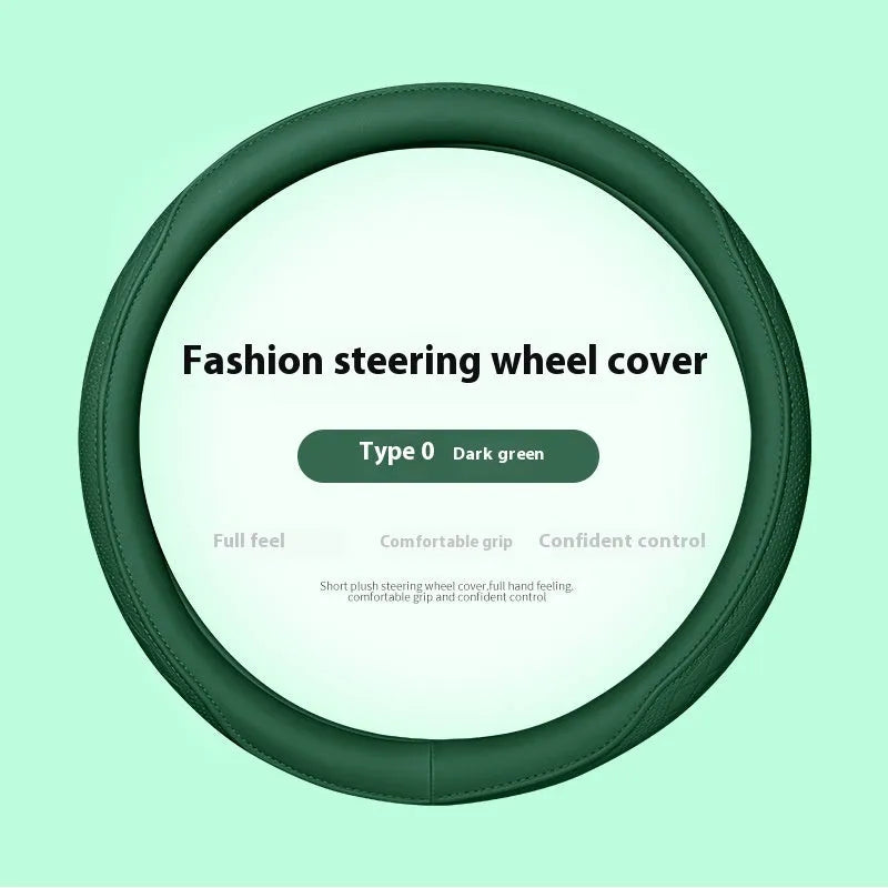 Leather steering wheel cover in navy blue for 38cm car steering wheel