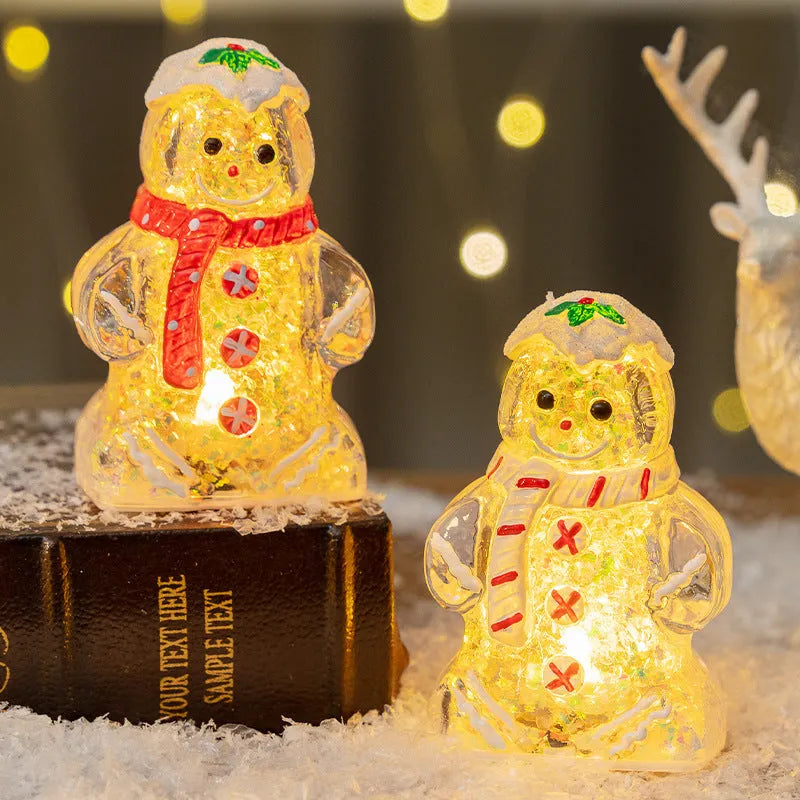 Glowing gingerbread man Christmas ornament with red scarf, plastic decoration measuring 6.5x4x10.5cm