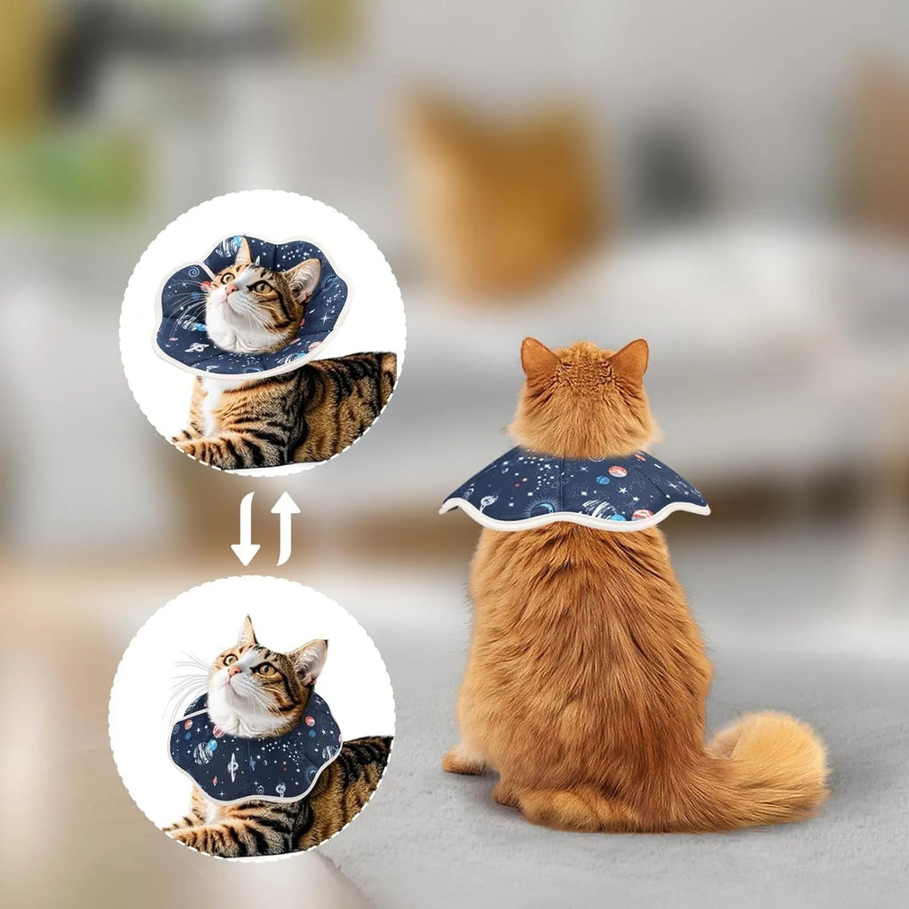 Soft adjustable cat recovery cone collar in fabric construction