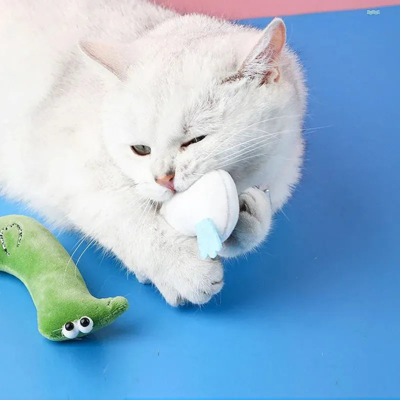 Catnip plush cat toy in Dinosaur colour with sound paper, soft plush, and PP cotton filling