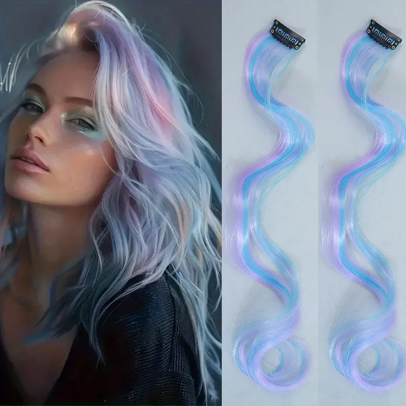 Purple blue colour gradient seamless high temperature fibre wig for women
