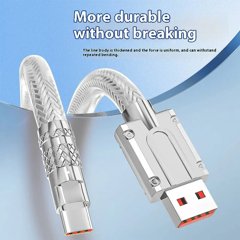 Type C silver grey woven braided data cable with CCC certification super fast 6A charge 1.5 metre