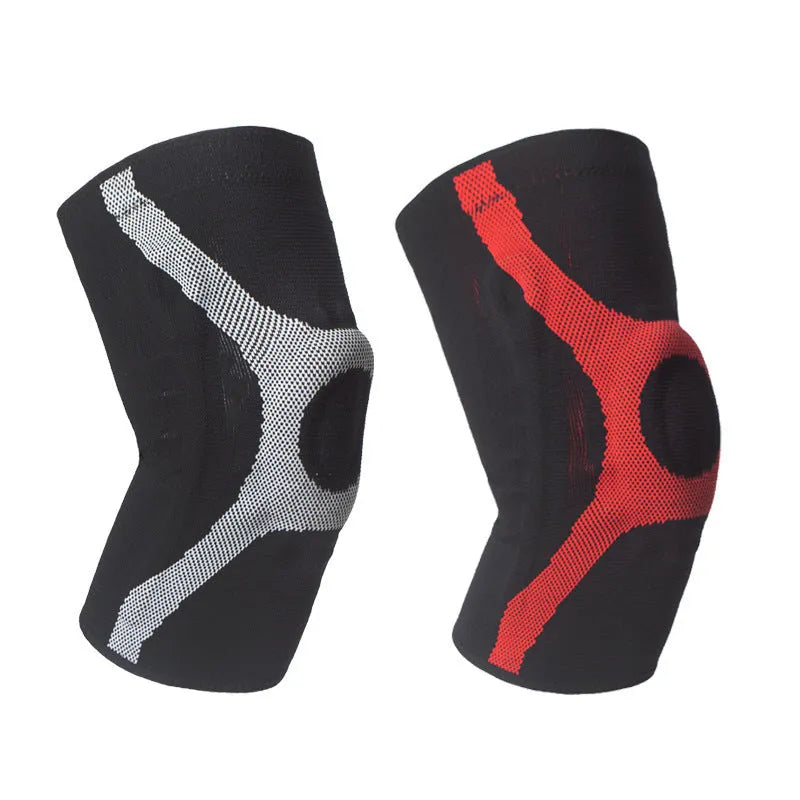 Red and grey silicone non-slip knee pads for running and climbing sports protection