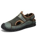 Men's brown breathable mesh casual shoes with genuine leather upper and elastic band