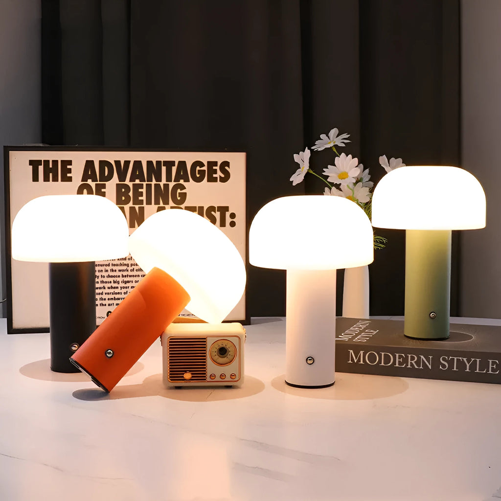 USB-powered dual-purpose table lamp in black, green, orange, or white plastic