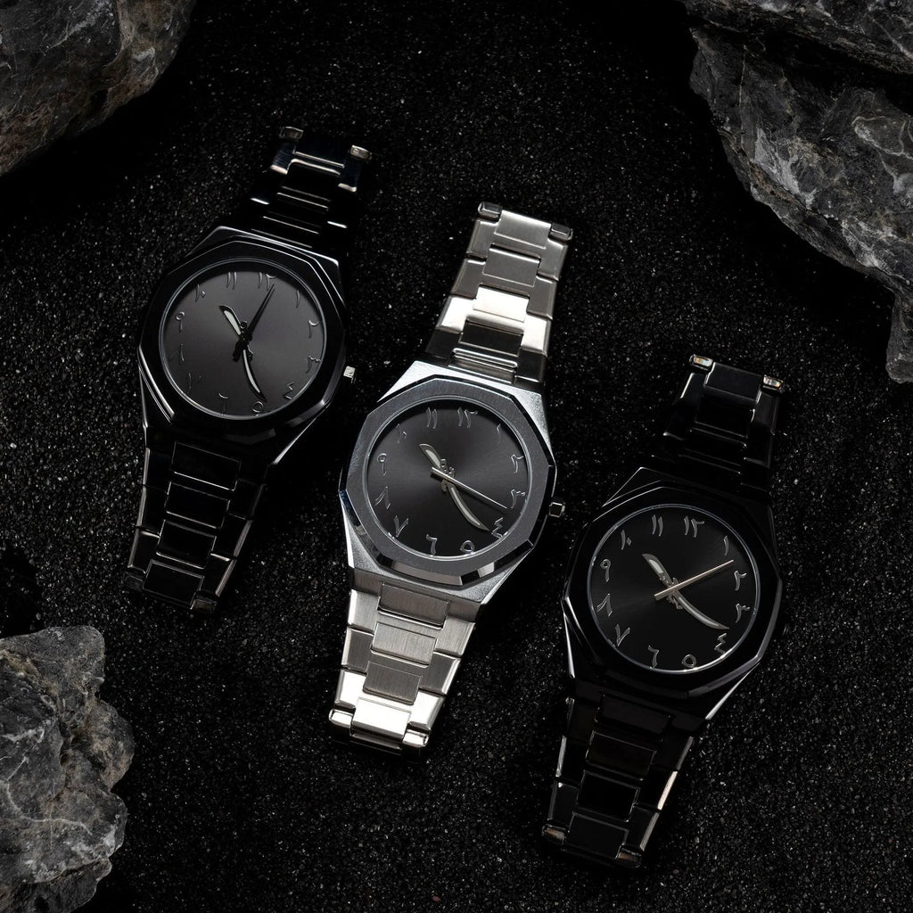 Men's business casual quartz watch with steel belt strap in black and silver colour options