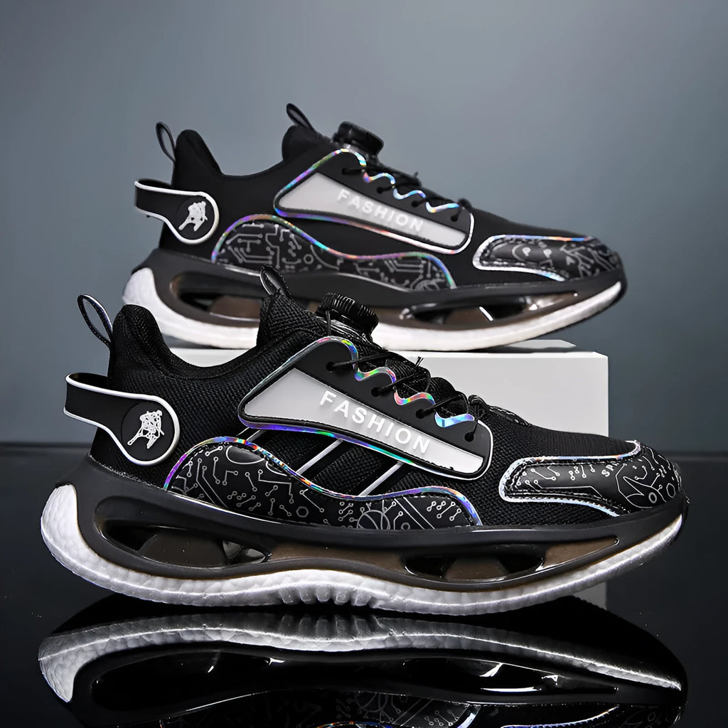 Men's low-top mesh running shoes with elastic band and popcorn TPU sole in multiple colour options