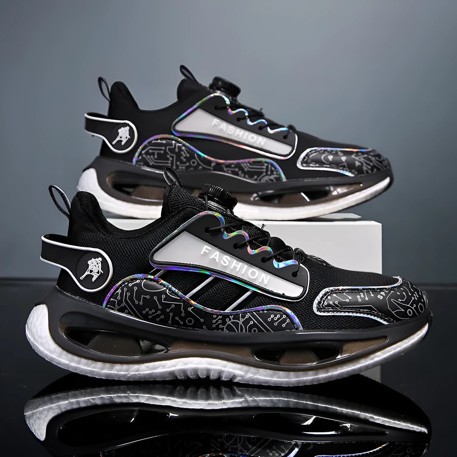Men's low-top mesh running shoes with elastic band and popcorn TPU sole in multiple colour options