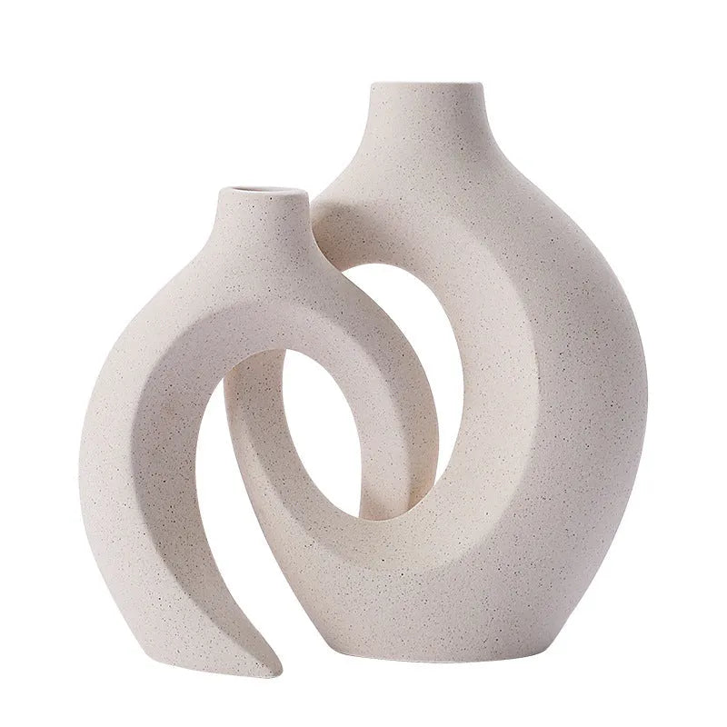 Two glazed ceramic vases in snuggle colour set for home decoration