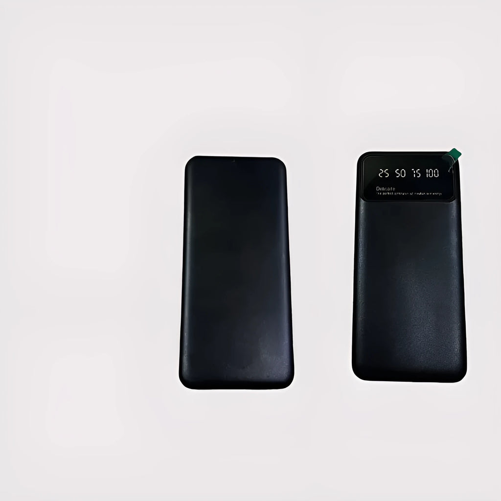 Black ultra-thin power bank showing compact design with 10000 mAh capacity and creative aesthetic