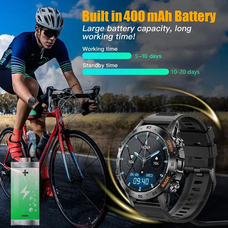 Bluetooth smart watch with colour options including black, silver steel, and orange on an IPS display.