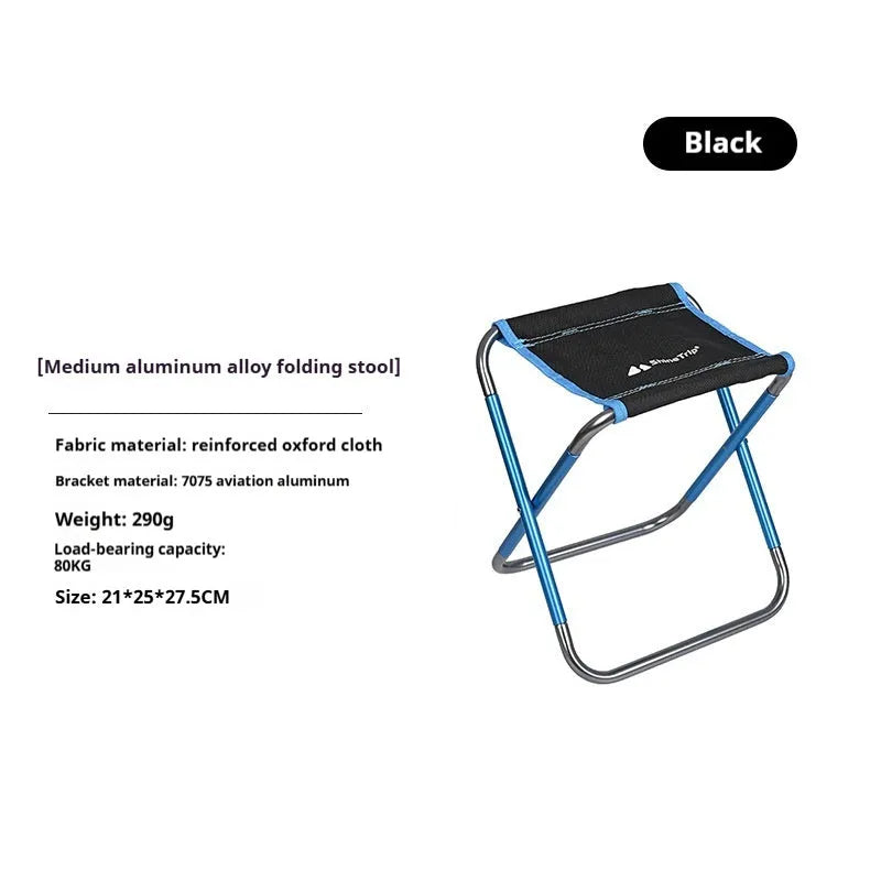 Black aluminium alloy folding stool for camping outdoor seating