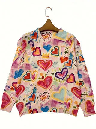 Loose fit short sleeve t-shirt with a digital all-over print and a lapel collar, on a hanger.