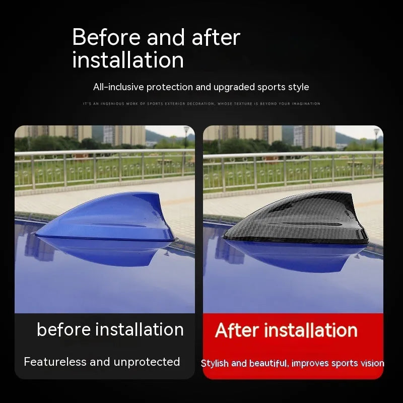 BMW shark fin antenna cover in carbon fibre pattern and piano black finishes