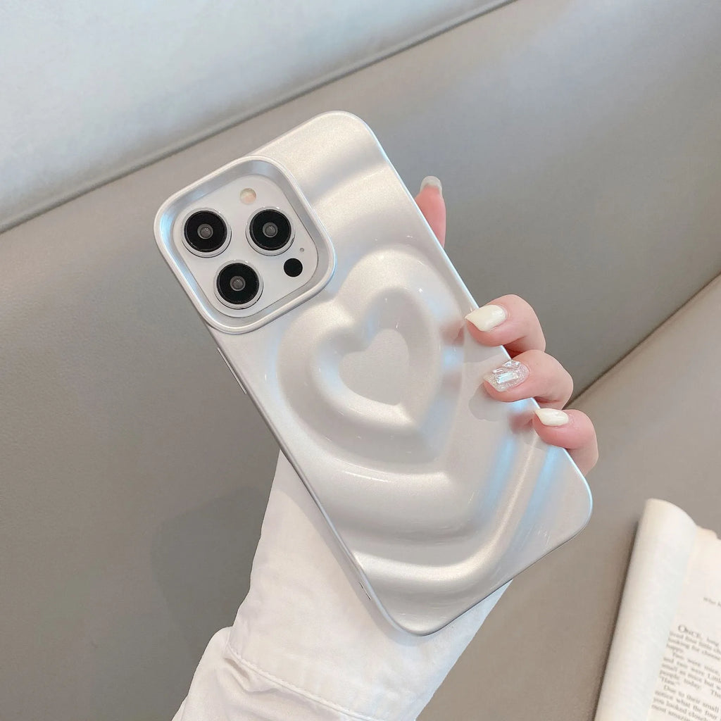 TPU soft phone case with three-dimensional love wave pattern pleated sleeve for Apple iPhone, milky white colour