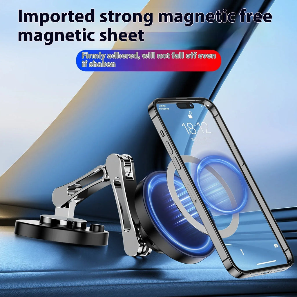 Gun colour folding magnetic car phone holder with 15W wireless charging and zinc alloy bracket