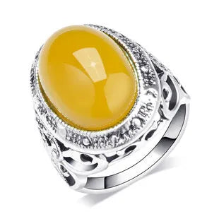 Geometric retro alloy ring with antique silver amber electroplating