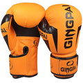 Pair of PU leather training boxing gloves in vertical style with white and black colour scheme