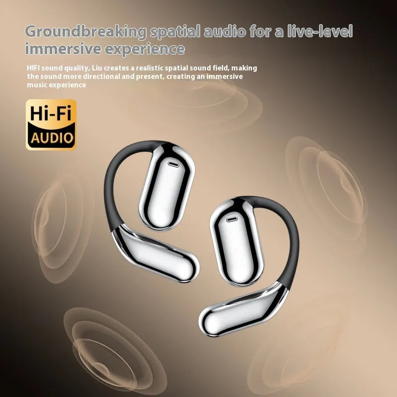 YYK-Q16PRO Gray ear-mounted Bluetooth headset with LCD colour screen and ear hook design