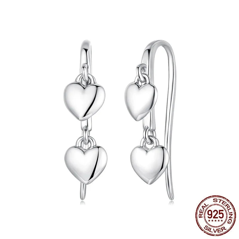 Pair of S925 sterling silver heart-shaped tassel ear hook earrings for women in colour SCE1927