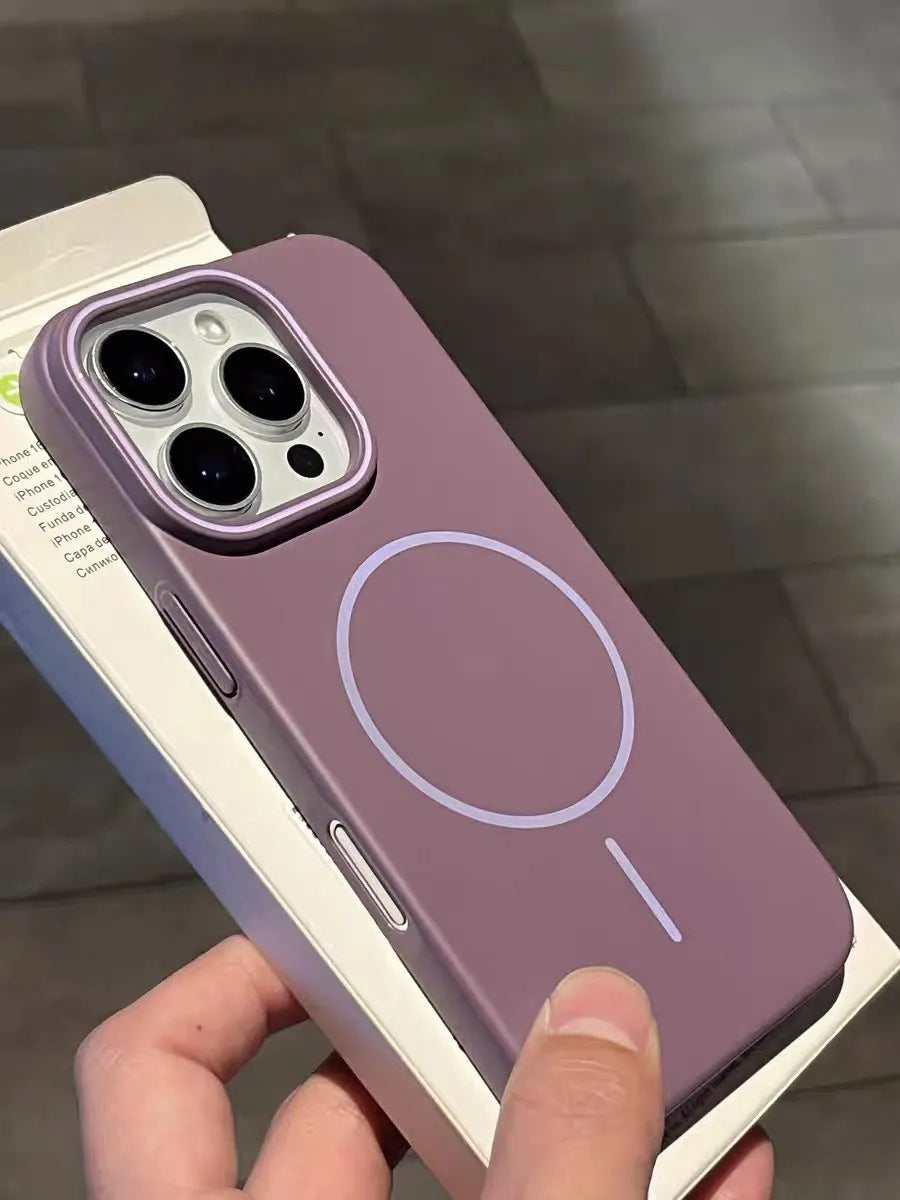 Fine Circle Magnetic Phone Case Frosted Hard Shell in gray for iPhone showing magnetic ring and frosted texture