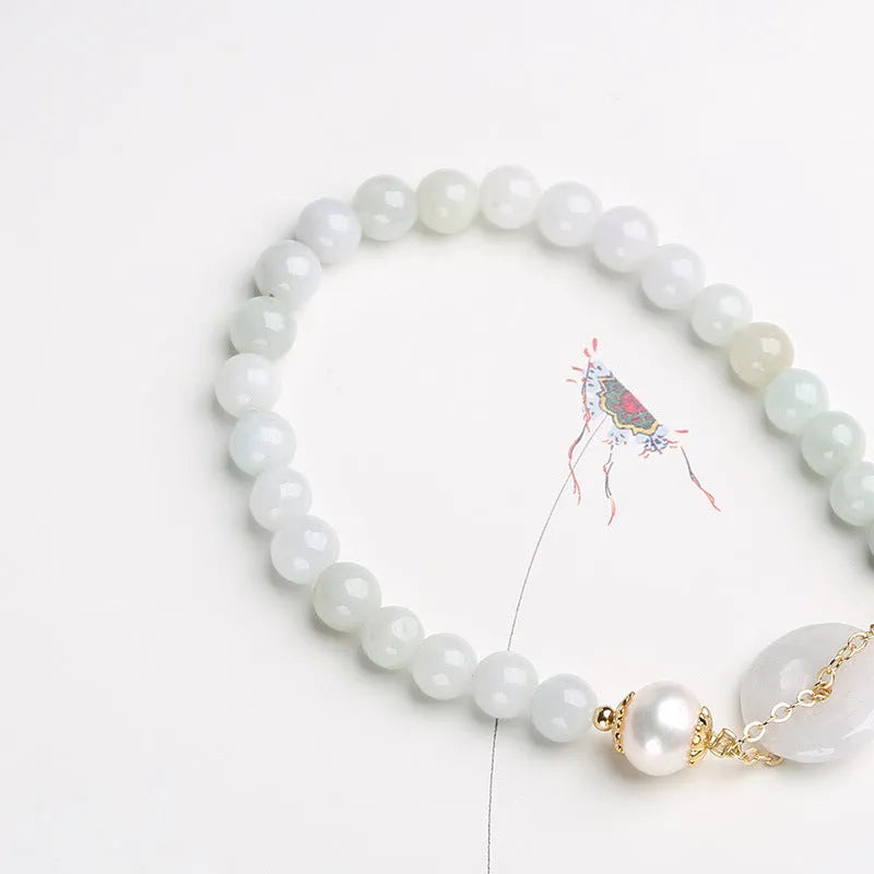 Natural emerald peace buckle jade pearl bracelet for women with geometric national style design