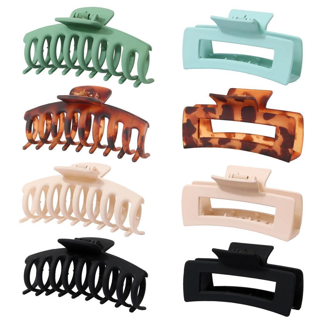 Six rose red hexagonal plastic hair clips with frosted grip, each in a separate clear OPP bag.
