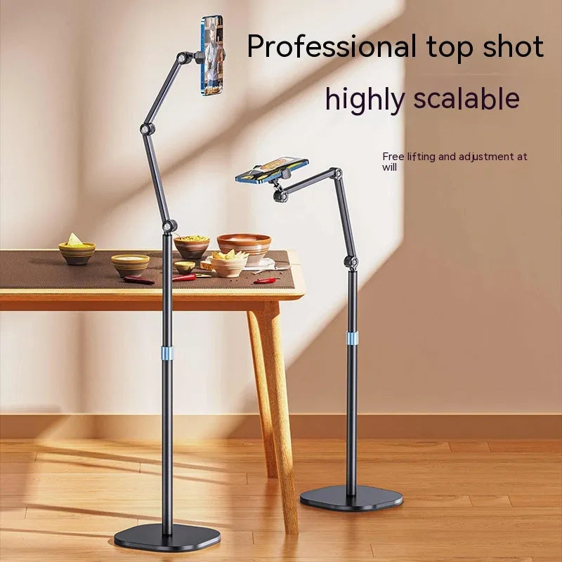 Bedside lifting floor cantilever bracket holding a tablet, with metal chassis and adjustable arm, 56x28x28 cm