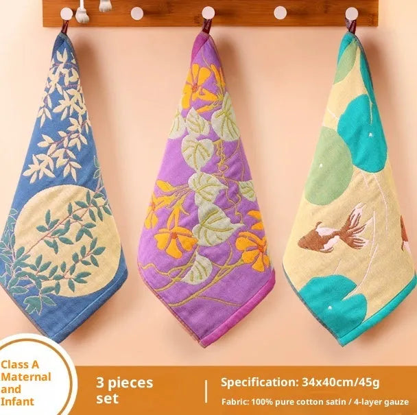 Pure cotton children's face towel, 34cm x 40cm square scarf with hanging design and cartoon print