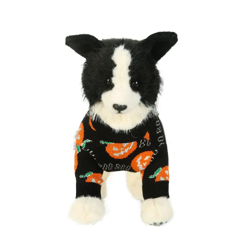 Black Halloween dog sweater with orange pumpkin pattern design for pet costumes
