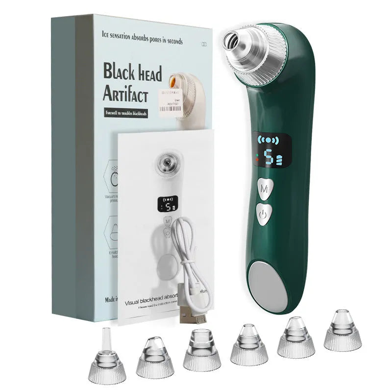 Rechargeable blackhead remover with hot compress, 54KPA suction, app control, green or white, USB charging