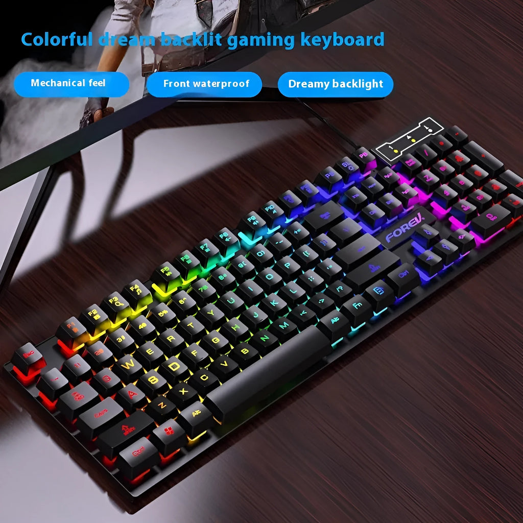 Black 104-key backlight gaming keyboard and mouse combo with ABS plastic construction