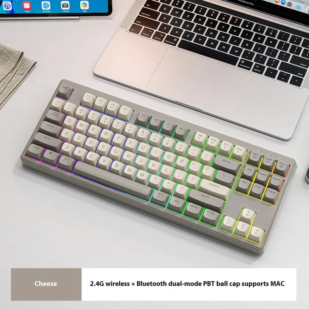 M87 wireless Bluetooth dual-mode mechanical-feel keyboard in blueberry colour with USB-C cable