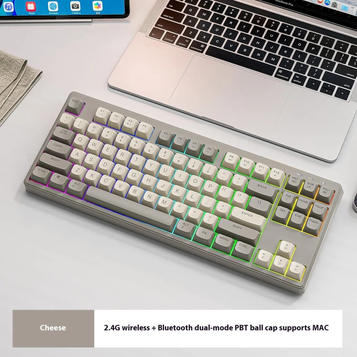 M87 wireless Bluetooth dual-mode mechanical-feel keyboard in blueberry colour with USB-C cable